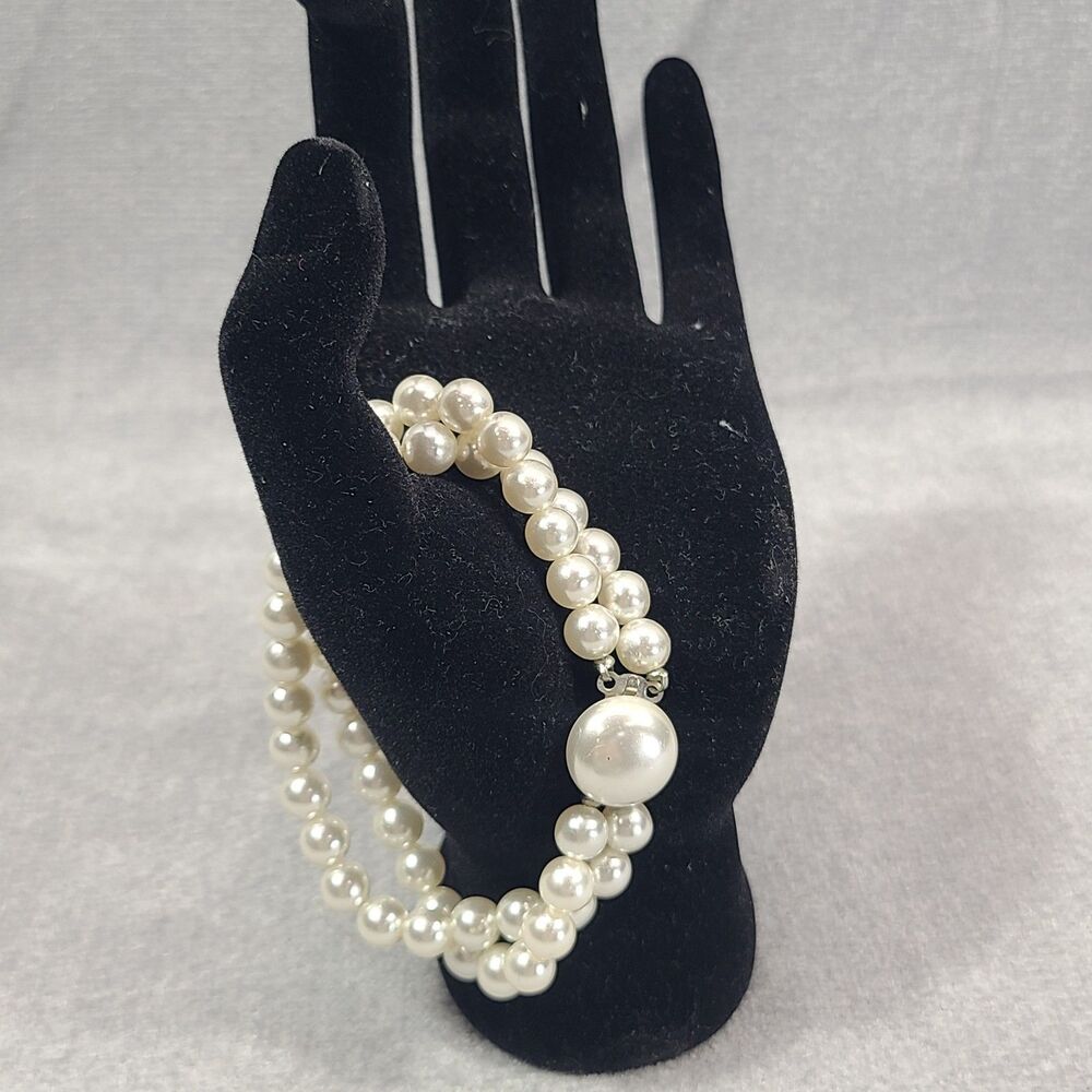 Vintage Faux Pearl Beaded Double Strand Bracelet Japan 7"